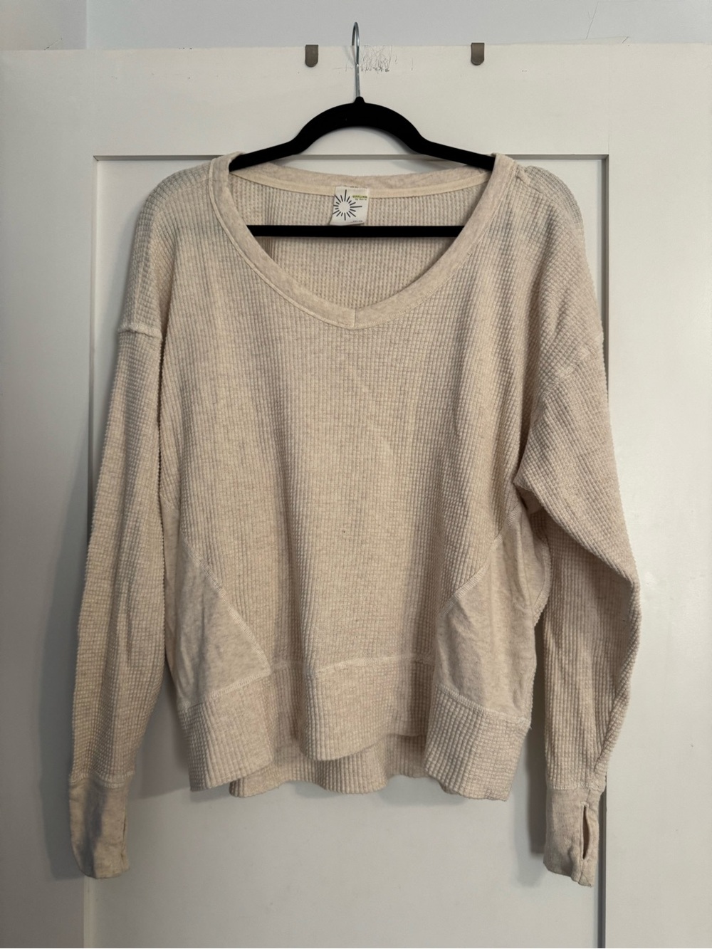 aerie Cream Waffle Knit V-Neck